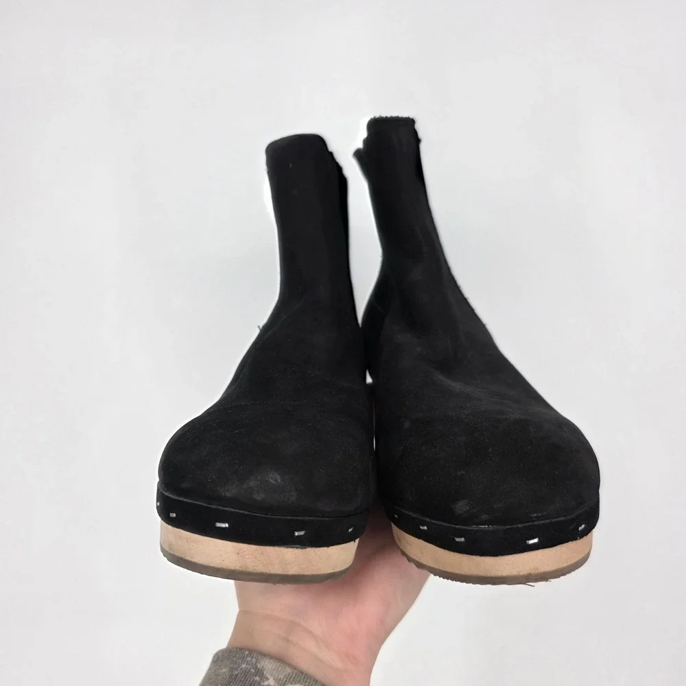 LOFT Women's Black Suede‎ Wood Heel Clog Bootie Size 10.5 M